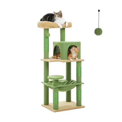 ATUMY möbel für Katzen Kaktus-Katzenbaumturm für große Katzen mit großer Metall-Plüsch-Hängematte für Hauskatzen katzenbaum(AMT0110GN-M) von ATUMY