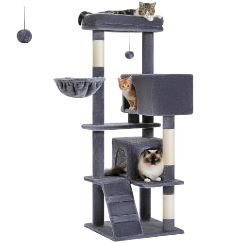 ATUMY möbel für Katzen Katzenbaum, 2 Eigentumswohnungsmöbel, Aktivitätsturm für Kätzchen, Spielhaus für Haustiere, mit Kratzbäumen, Sitzstangen und Hängematte katzenbaum(Deep Grey) von ATUMY