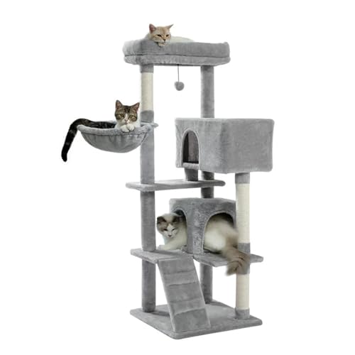 ATUMY möbel für Katzen Katzenbaum, 2 Eigentumswohnungsmöbel, Aktivitätsturm für Kätzchen, Spielhaus für Haustiere, mit Kratzbäumen, Sitzstangen und Hängematte katzenbaum(Gray) von ATUMY