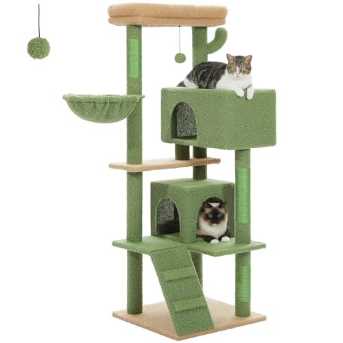 ATUMY möbel für Katzen Katzenbaum, 2 Eigentumswohnungsmöbel, Aktivitätsturm für Kätzchen, Spielhaus für Haustiere, mit Kratzbäumen, Sitzstangen und Hängematte katzenbaum(Green) von ATUMY