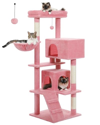 ATUMY möbel für Katzen Katzenbaum, 2 Eigentumswohnungsmöbel, Aktivitätsturm für Kätzchen, Spielhaus für Haustiere, mit Kratzbäumen, Sitzstangen und Hängematte katzenbaum(Pink) von ATUMY