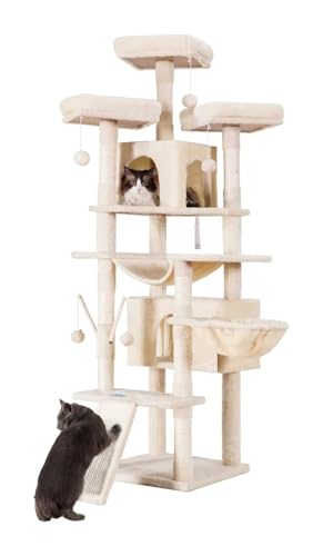 ATUMY möbel für Katzen Katzenbaum, 71 Zoll großer Katzenturm für Hauskatzen, mehrstöckiges Katzenhaus mit 3 gepolsterten Sitzstangen katzenbaum(Beige) von ATUMY