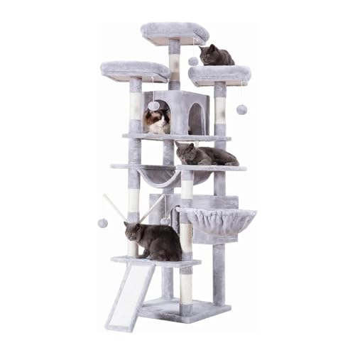 ATUMY möbel für Katzen Katzenbaum, 71 Zoll großer Katzenturm für Hauskatzen, mehrstöckiges Katzenhaus mit 3 gepolsterten Sitzstangen katzenbaum(Light Gray) von ATUMY