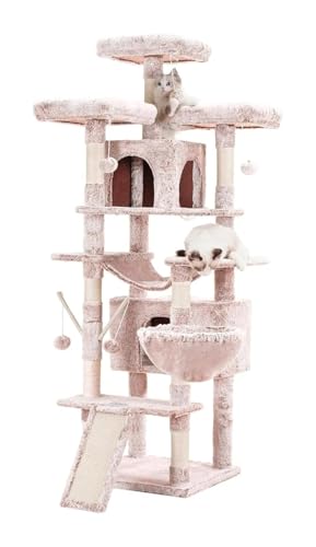 ATUMY möbel für Katzen Katzenbaum, 71 Zoll großer Katzenturm für Hauskatzen, mehrstöckiges Katzenhaus mit 3 gepolsterten Sitzstangen katzenbaum(Pink) von ATUMY