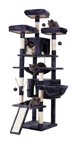 ATUMY möbel für Katzen Katzenbaum, 71 Zoll großer Katzenturm für Hauskatzen, mehrstöckiges Katzenhaus mit 3 gepolsterten Sitzstangen katzenbaum(Smoky Gray) von ATUMY