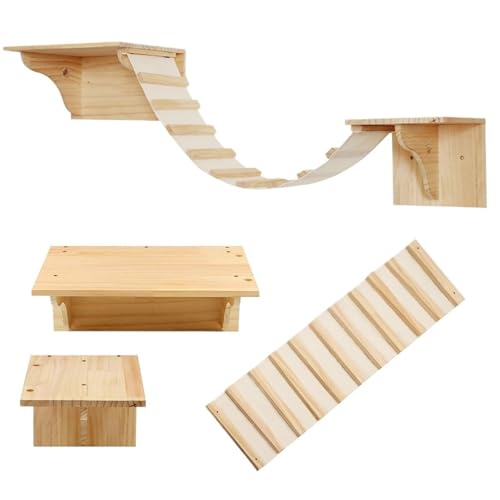 ATUMY möbel für Katzen Katzenbrücke, Katzenbaum, Kletterregale, Holzmöbel, Seilnetz-Design, geeignet für Kätzchen für Spielen und Trainieren katzenbaum(Cat Bridge B) von ATUMY