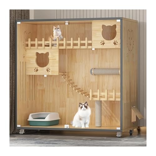 ATUMY möbel für Katzen Katzenhaus aus Holz für Outdoor-/Indoor-Katzen, multifunktionale Katzenwohnung mit Kratzbäumen und Rädern katzenbaum von ATUMY