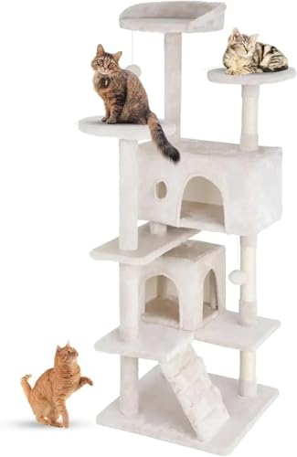 ATUMY möbel für Katzen Kratzbaum, 137 cm, mehrstufig, langlebig, Kratzbaum für Katzen und gemütliche, lustige Sprungplattform, platzsparendes Spielhaus für Haustiere katzenbaum(Beige) von ATUMY