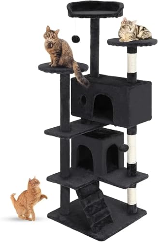 ATUMY möbel für Katzen Kratzbaum, 137 cm, mehrstufig, langlebig, Kratzbaum für Katzen und gemütliche, lustige Sprungplattform, platzsparendes Spielhaus für Haustiere katzenbaum(Dark Gray) von ATUMY