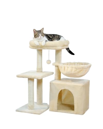 ATUMY möbel für Katzen Kratzbaum, Katzenturm für Hauskatzen, 2 Stile, Katzenaktivitätsbaum mit Katzenkratzbäumen, große Hängematte katzenbaum(AMT0208BG) von ATUMY