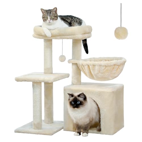 ATUMY möbel für Katzen Kratzbaum, Katzenturm für Hauskatzen, 2 Stile, Katzenaktivitätsbaum mit Katzenkratzbäumen, große Hängematte katzenbaum(AMT0208BG) von ATUMY