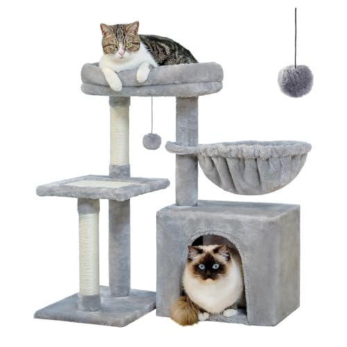 ATUMY möbel für Katzen Kratzbaum, Katzenturm für Hauskatzen, 2 Stile, Katzenaktivitätsbaum mit Katzenkratzbäumen, große Hängematte katzenbaum(AMT0208GY) von ATUMY