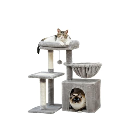 ATUMY möbel für Katzen Kratzbaum, Katzenturm für Hauskatzen, 2 Stile, Katzenaktivitätsbaum mit Katzenkratzbäumen, große Hängematte katzenbaum(AMT0208GY) von ATUMY