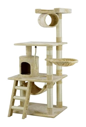 ATUMY möbel für Katzen Kratzbaum, Kunstfell-Finish, Kratzbaum aus Sisalseil, 62 Zoll hoch, für kleine, mittlere und große Katzen katzenbaum(Beige) von ATUMY