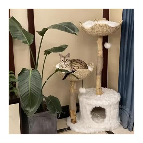 ATUMY möbel für Katzen Kratzbaum, moderner Katzenturm mit Blumenmuster, mehrstufig, All-in-One-Katzenhaus für große Katzen, mit Sisal-Kratzbaum katzenbaum(Twig and Rattan) von ATUMY