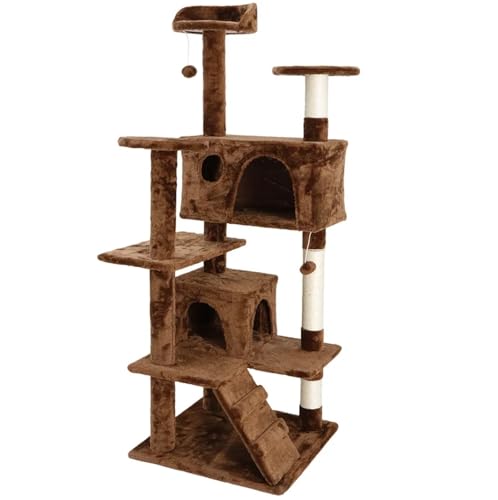 ATUMY möbel für Katzen Kratzbaum 53" Kratzbaum Turm Aktivitätszentrum Spielhaus Eigentumswohnung für Hauskatzen Mehrere Erwachsene Katzen katzenbaum(Brown) von ATUMY