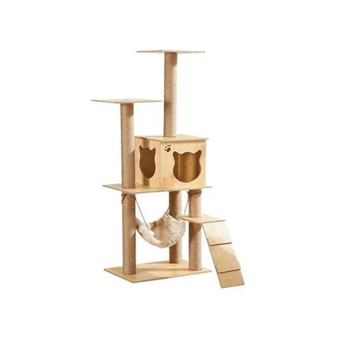 ATUMY möbel für Katzen Kratzbaum Haus Eigentumswohnungen Mehrschichtiger Katzenturm aus Holz mit Sisalseil Katzenkratzbäumen Plüsch katzenbaum(CW003-4-2) von ATUMY