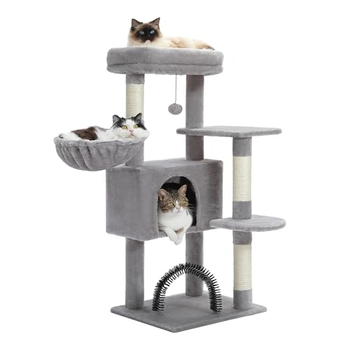 ATUMY möbel für Katzen Kratzbaum-Wohnung für den Innenbereich, mehrschichtiger Katzenturm mit Kratzbäumen aus Sisal, großes Haus, Hummock-Sitzstange katzenbaum(AMT0209GY) von ATUMY