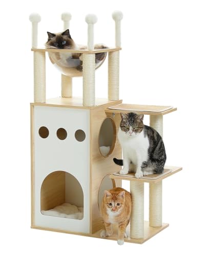 ATUMY möbel für Katzen Kratzbaum aus Holz für den Katzenturm im Innenbereich, robust, mit Kratzbaum, extra hohe Eigentumswohnung katzenbaum(AMT0062BG-S) von ATUMY