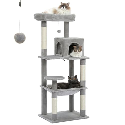 ATUMY möbel für Katzen Kratzbaum für Hauskatzen, 5-stöckiger Katzenturm für große Katzen mit großer Hängematte, mit Sisal bedeckten Kratzbäumen katzenbaum(AMT0110GY-LF) von ATUMY