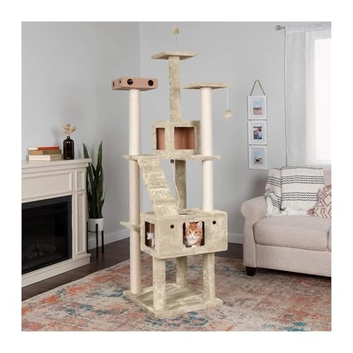 ATUMY möbel für Katzen Kratzbaum für Wohnungskatzen, Ft. Sisal-Kratzbäume, robuster interaktiver Doppeldecker-Spielplatzturm katzenbaum von ATUMY