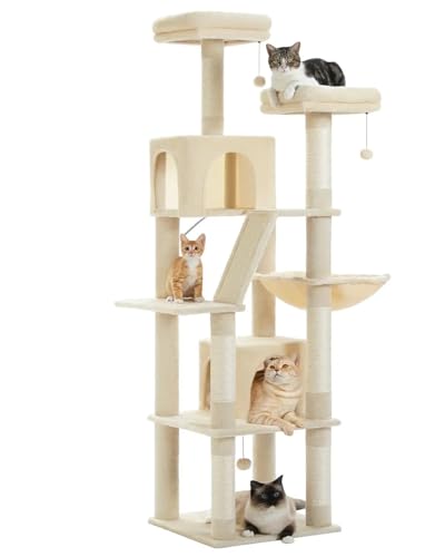 ATUMY möbel für Katzen Kratzbaum für den Innenbereich, hoher Turm für Katzen, mehrstufig, Plüsch, mit natürlichem Sisal, Kratzbaum, Sitzstangen, Hängematte katzenbaum(AMT0239BG) von ATUMY