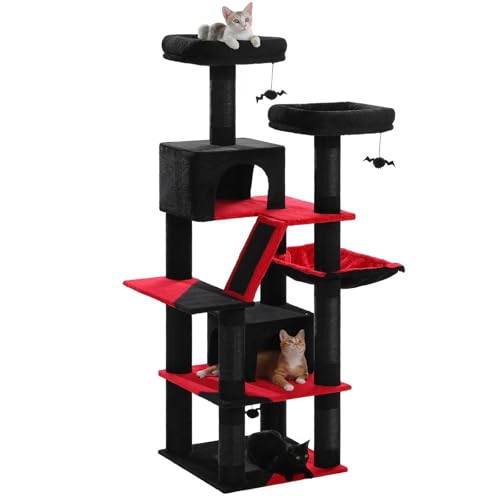 ATUMY möbel für Katzen Kratzbaum für den Innenbereich, hoher Turm für Katzen, mehrstufig, Plüsch, mit natürlichem Sisal, Kratzbaum, Sitzstangen, Hängematte katzenbaum(AMT0239BK) von ATUMY