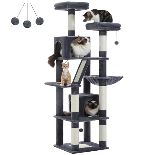 ATUMY möbel für Katzen Kratzbaum für den Innenbereich, hoher Turm für Katzen, mehrstufig, Plüsch, mit natürlichem Sisal, Kratzbaum, Sitzstangen, Hängematte katzenbaum(AMT0239DGY) von ATUMY