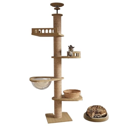 ATUMY möbel für Katzen Kratzbaum vom Boden bis zur Decke für große Katzen, multifunktionaler Turm, weiche Flanell-Hängematte, Sisalbett, hölzerner Katzenkratzer katzenbaum(3m) von ATUMY