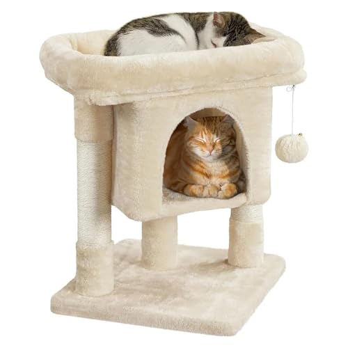 ATUMY möbel für Katzen Kratzbaumturm, Katzenwohnung mit mit Sisal überzogenen Kratzbäumen, Katzenhaus-Aktivitätscenter-Möbel für Kätzchen katzenbaum(Beige-16x16x23.5in) von ATUMY