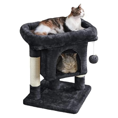 ATUMY möbel für Katzen Kratzbaumturm, Katzenwohnung mit mit Sisal überzogenen Kratzbäumen, Katzenhaus-Aktivitätscenter-Möbel für Kätzchen katzenbaum(Black-16x16x23.5in) von ATUMY