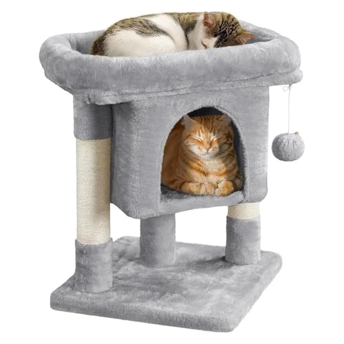 ATUMY möbel für Katzen Kratzbaumturm, Katzenwohnung mit mit Sisal überzogenen Kratzbäumen, Katzenhaus-Aktivitätscenter-Möbel für Kätzchen katzenbaum(Light Gray-16x23.5in) von ATUMY