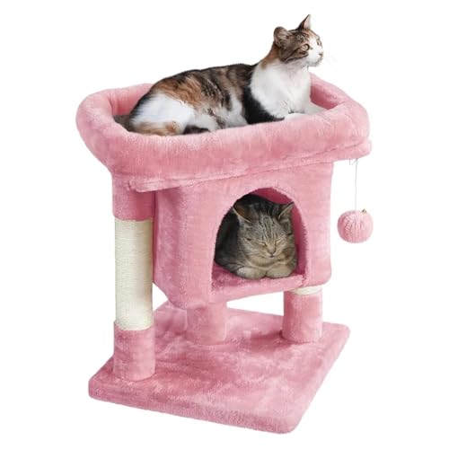 ATUMY möbel für Katzen Kratzbaumturm, Katzenwohnung mit mit Sisal überzogenen Kratzbäumen, Katzenhaus-Aktivitätscenter-Möbel für Kätzchen katzenbaum(Pink-16x16x23.5in) von ATUMY