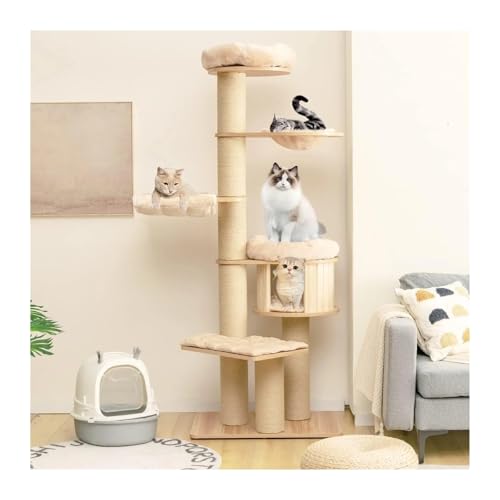 ATUMY möbel für Katzen Mehrstöckiger hoher Katzenturm mit Kratzbäumen aus Sisal, Katzenhaus und abnehmbaren waschbaren Kissen, Kratzbaum aus Holz katzenbaum(75 Inches) von ATUMY