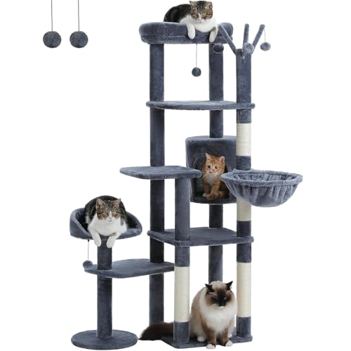 ATUMY möbel für Katzen Mehrstufiger Kaktus-Katzenbaum mit Condo-Hängematte, Kratzbaum für Kätzchenbett, Katzenkratzer, großer Katzenturm katzenbaum(Dark Gray) von ATUMY