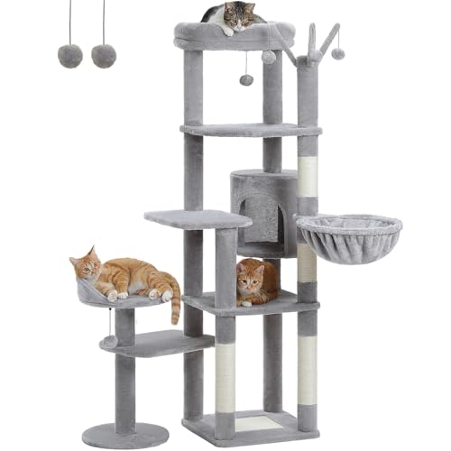 ATUMY möbel für Katzen Mehrstufiger Kaktus-Katzenbaum mit Condo-Hängematte, Kratzbaum für Kätzchenbett, Katzenkratzer, großer Katzenturm katzenbaum(Gray) von ATUMY