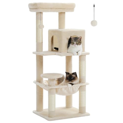 ATUMY möbel für Katzen Mehrstufiger Kratzbaum mit Kratzbaum, Katzenturm mit Eigentumswohnungshaus, Katzenkratzer für den Innenbereich katzenbaum(Beige-M) von ATUMY