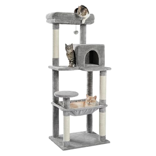 ATUMY möbel für Katzen Mehrstufiger Kratzbaum mit Kratzbaum, Katzenturm mit Eigentumswohnungshaus, Katzenkratzer für den Innenbereich katzenbaum(Gray-L) von ATUMY