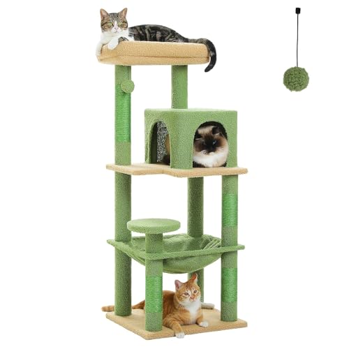 ATUMY möbel für Katzen Mehrstufiger Kratzbaum mit Kratzbaum, Katzenturm mit Eigentumswohnungshaus, Katzenkratzer für den Innenbereich katzenbaum(Green-M) von ATUMY