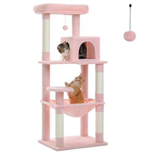 ATUMY möbel für Katzen Mehrstufiger Kratzbaum mit Kratzbaum, Katzenturm mit Eigentumswohnungshaus, Katzenkratzer für den Innenbereich katzenbaum(Pink-L) von ATUMY