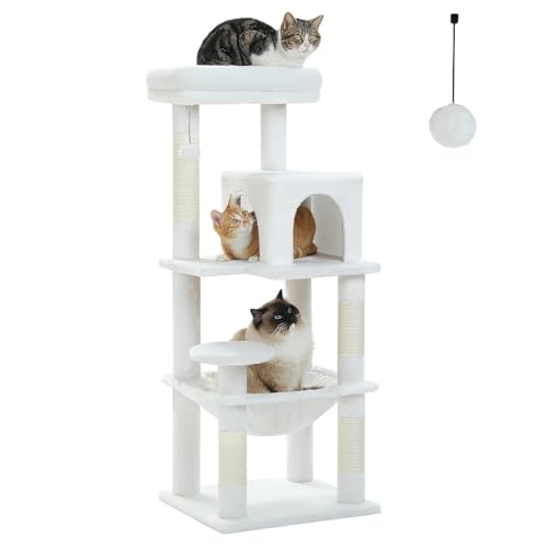 ATUMY möbel für Katzen Mehrstufiger Kratzbaum mit Kratzbaum, Katzenturm mit Eigentumswohnungshaus, Katzenkratzer für den Innenbereich katzenbaum(White-M) von ATUMY