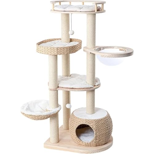 ATUMY möbel für Katzen Moderner 56-Zoll-Kratzbaum, hoch mit Sisalpfosten, mehrstöckiger großer Katzenturm mit Katzenwohnung, Holz-Kratzbäume katzenbaum von ATUMY