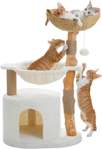 ATUMY möbel für Katzen Moderner Kratzbaum für große Katzen, Katzenturm aus Holz mit großem Weidenkorb, geräumiger Wohnung und tiefer Hängematte katzenbaum(Large Hammock) von ATUMY