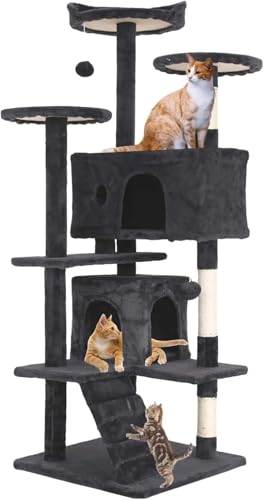 ATUMY möbel für Katzen Multifunktionales Aktivitätscenter mit Kratzbaumständer, Kratzbaum, Eigentumswohnung, Haus für Hauskatzen, 54 Zoll katzenbaum(Dark Gray) von ATUMY