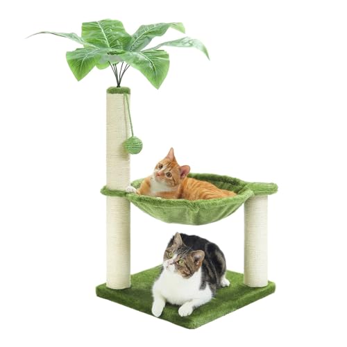 ATUMY möbel für Katzen Rosa Katzenkratzbaum mit Sisalseil, Katzenkratzbaum, komfortable, geräumige Hängematte, Katzen-Klettergerüst katzenbaum(AMT0196GN) von ATUMY