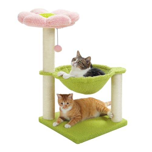 ATUMY möbel für Katzen Rosa Katzenkratzbaum mit Sisalseil, Katzenkratzbaum, komfortable, geräumige Hängematte, Katzen-Klettergerüst katzenbaum(AMT0196PK) von ATUMY