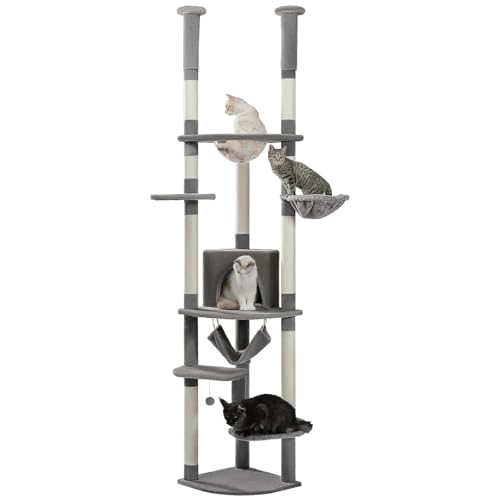 ATUMY möbel für Katzen Verstellbarer, 236–258 cm hoher Kratzbaum mit Kratzbaum, großer Katzenturm katzenbaum(Gray) von ATUMY