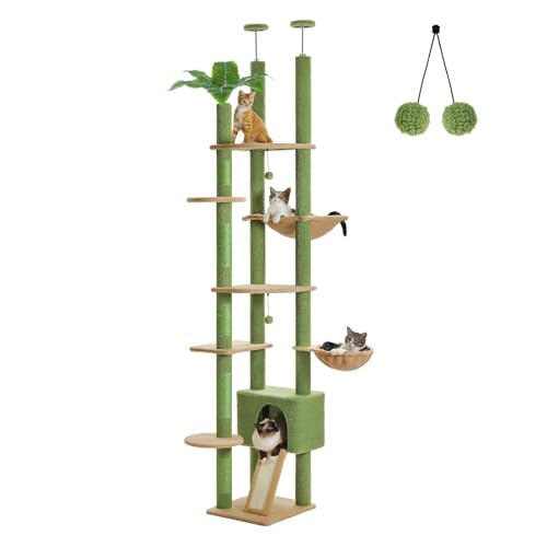 ATUMY möbel für Katzen Verstellbarer, hoher Kratzbaumturm, vom Boden bis zur Decke mit Katzenhütte, Hängematte und Kratzbaum, große Zimmerkatzen katzenbaum(AMT0249PK) von ATUMY