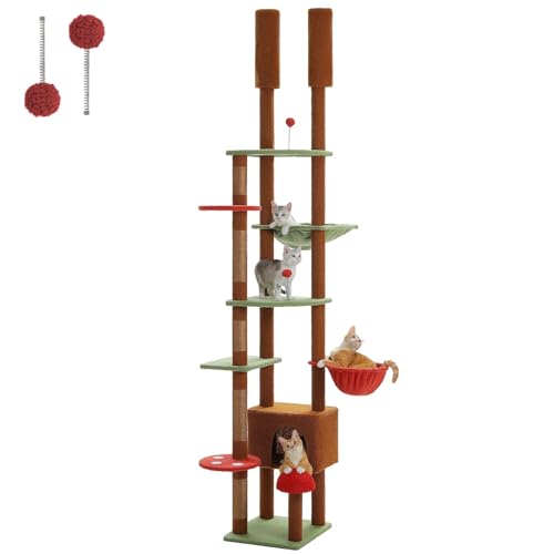 ATUMY möbel für Katzen Vom Boden bis zur Decke reichender Katzenbaumturm, höhenverstellbar, mit gemütlicher Hängematte für Katzen und Kratzbaum, hoher Aktivitätsbaum katzenbaum(AMT0249BN) von ATUMY