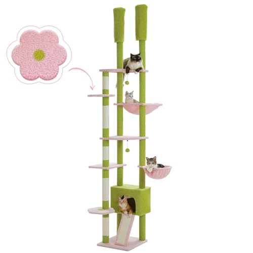 ATUMY möbel für Katzen Vom Boden bis zur Decke reichender Katzenbaumturm, höhenverstellbar, mit gemütlicher Hängematte für Katzen und Kratzbaum, hoher Aktivitätsbaum katzenbaum(AMT0249PK) von ATUMY